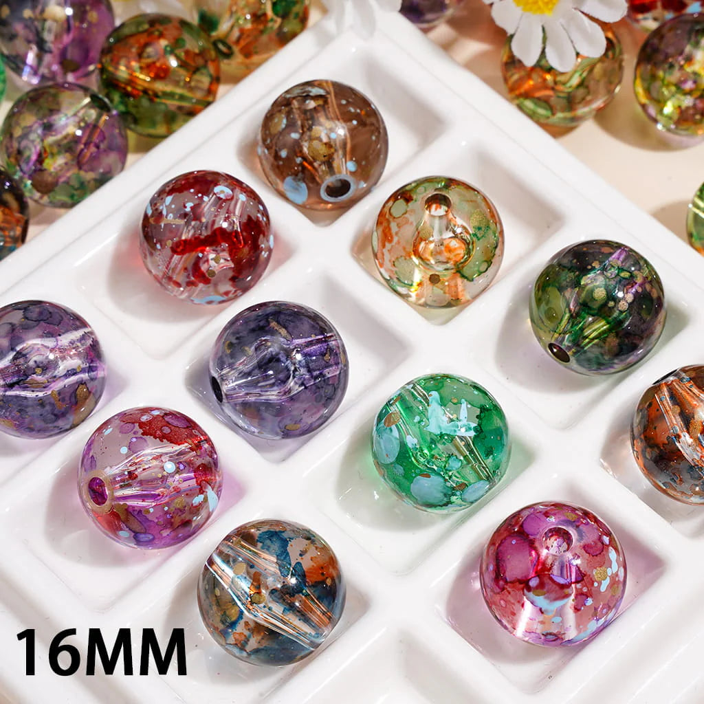 16mm Watercolor Paint Spatter Clear Colors Beads Mix-EE17