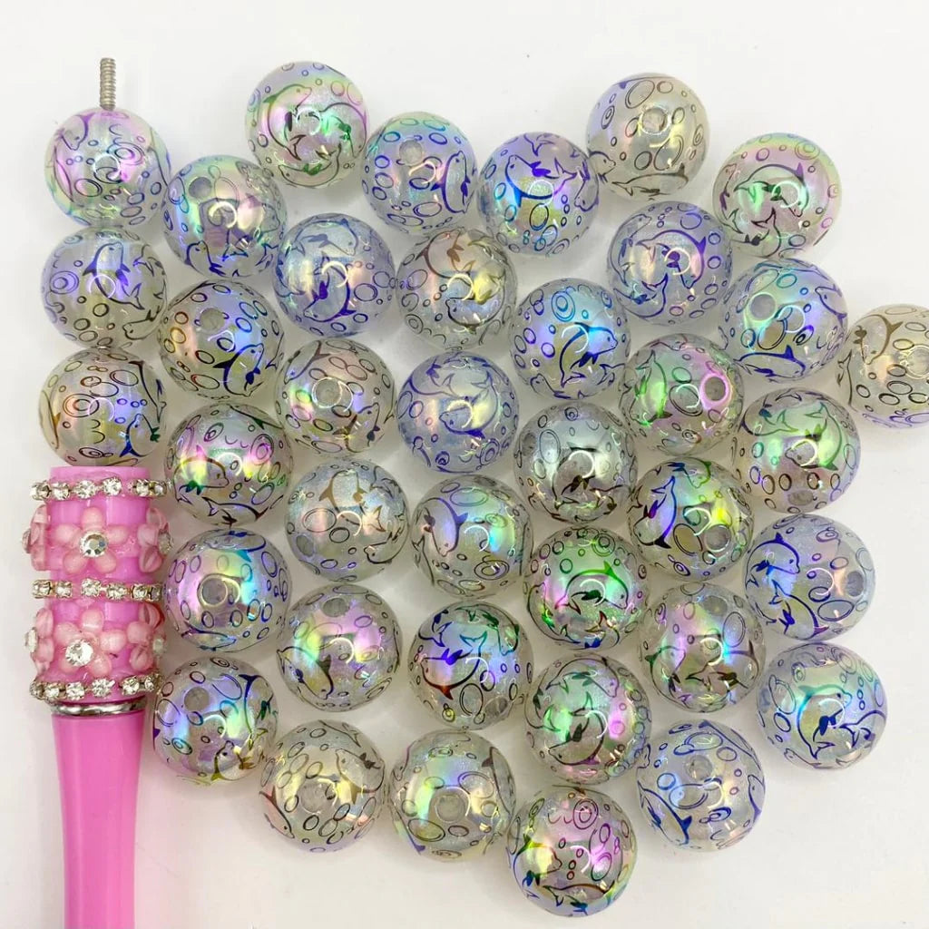 16mm Luminious Dolphins and Bubbles Acrylic Beads-I14 Main image