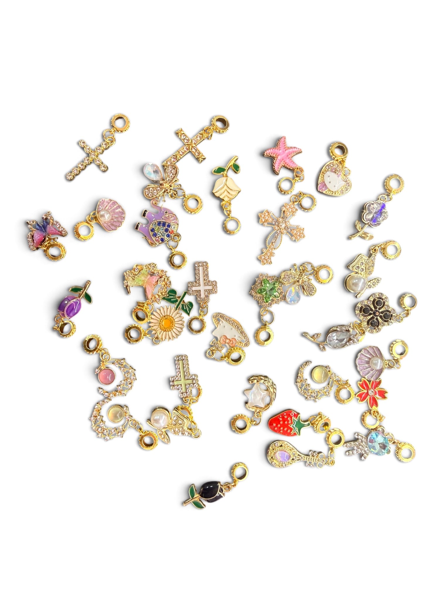Gold Alloy Rhinestone Mix Bail Beads Dangles (10pcs)