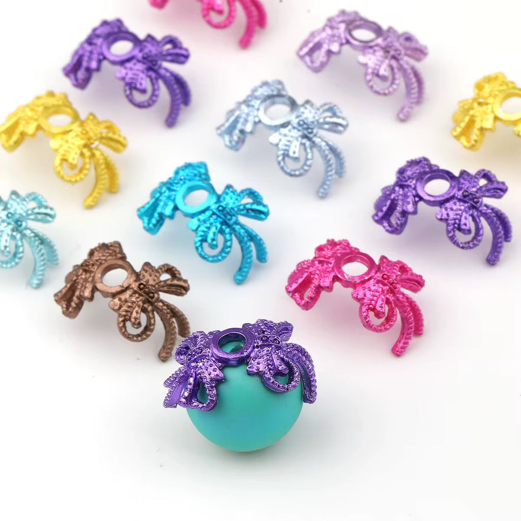 Colorful Metallic Metal Bow Bead Caps (10pcs)