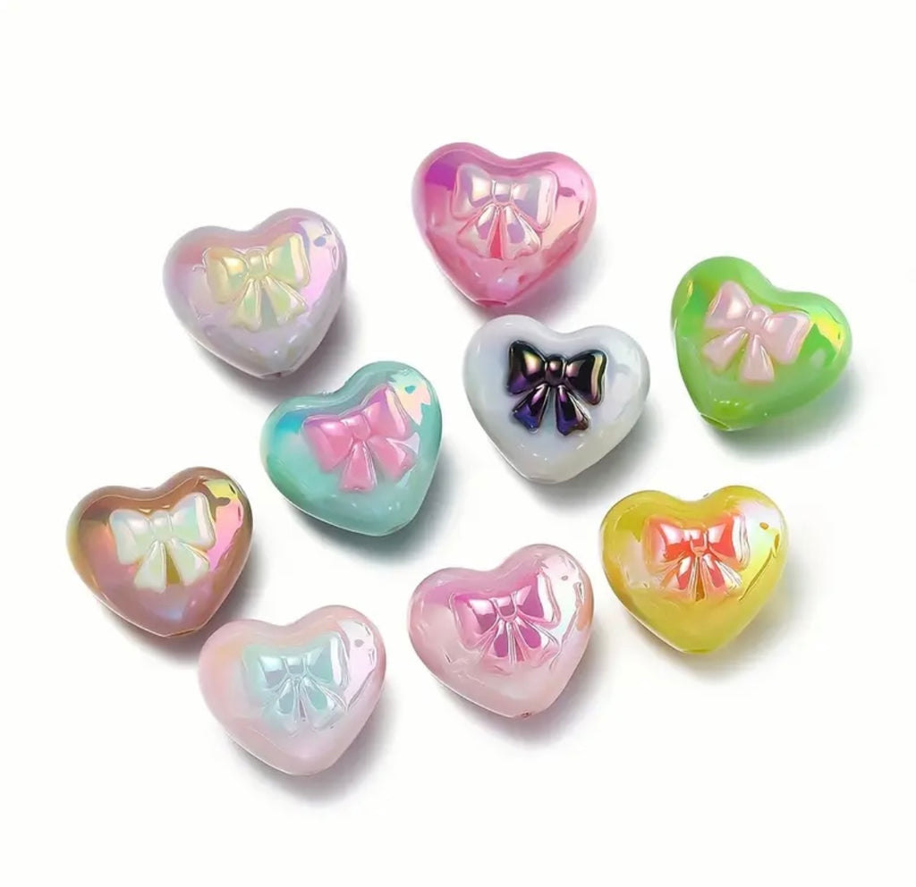 Bow Solid Color Heart Beads-R16