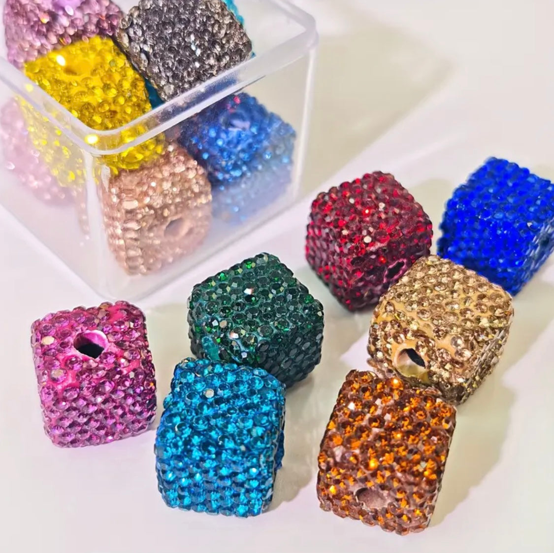 Clay Rhinestone Cube Solid Color Beads(5 pcs)