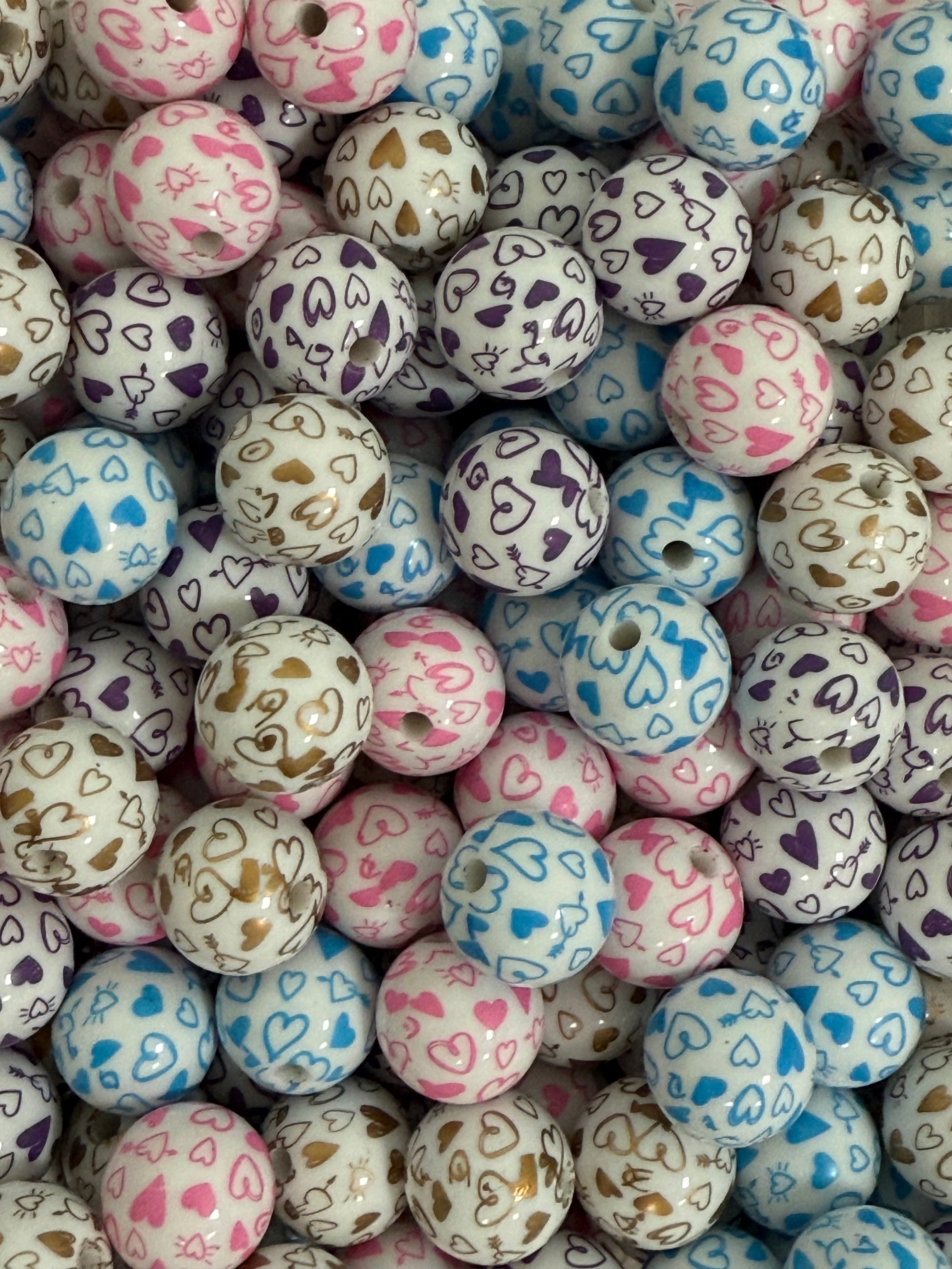 16mm Heart Print Beads Mix-D9 Main image