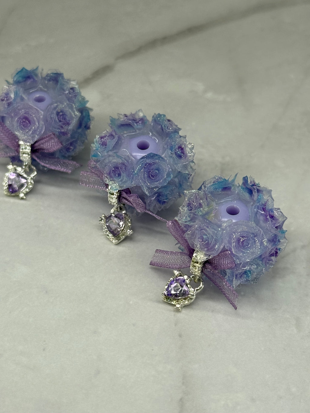 Fancy Rose Beads with Rhinestone Dangle Heart