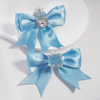 Large Fabric Bowtie with Heart Shape Shiny Rhinestones White Pearls Silver Alloy Crown Acrylic Beads