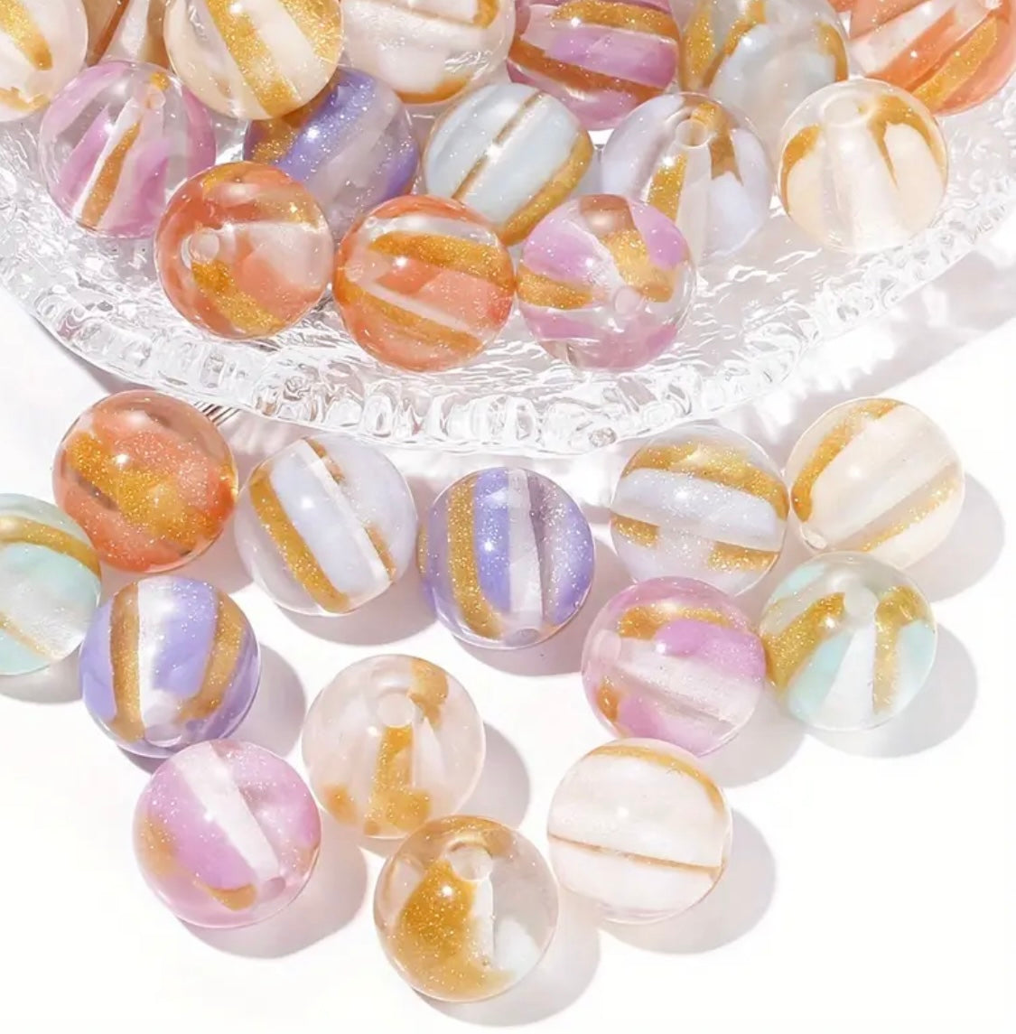 16mm Luxury Gold Striped Beads With UV Plating-S24