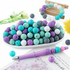 15 mm Silicone Peacock Colored Beads Mix-X5