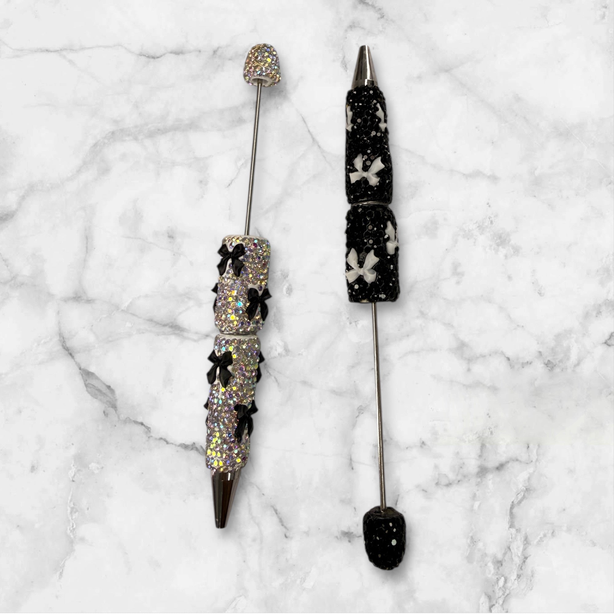 Silver Bow Tie Clay Rhinestone Beadable Pens