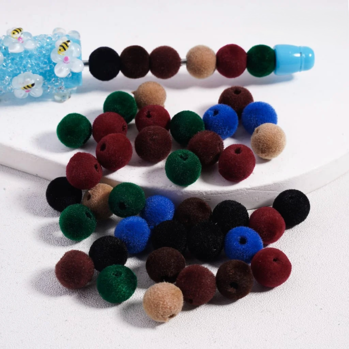 8mm Dark Neutral Flocked Velvet Beads Main image