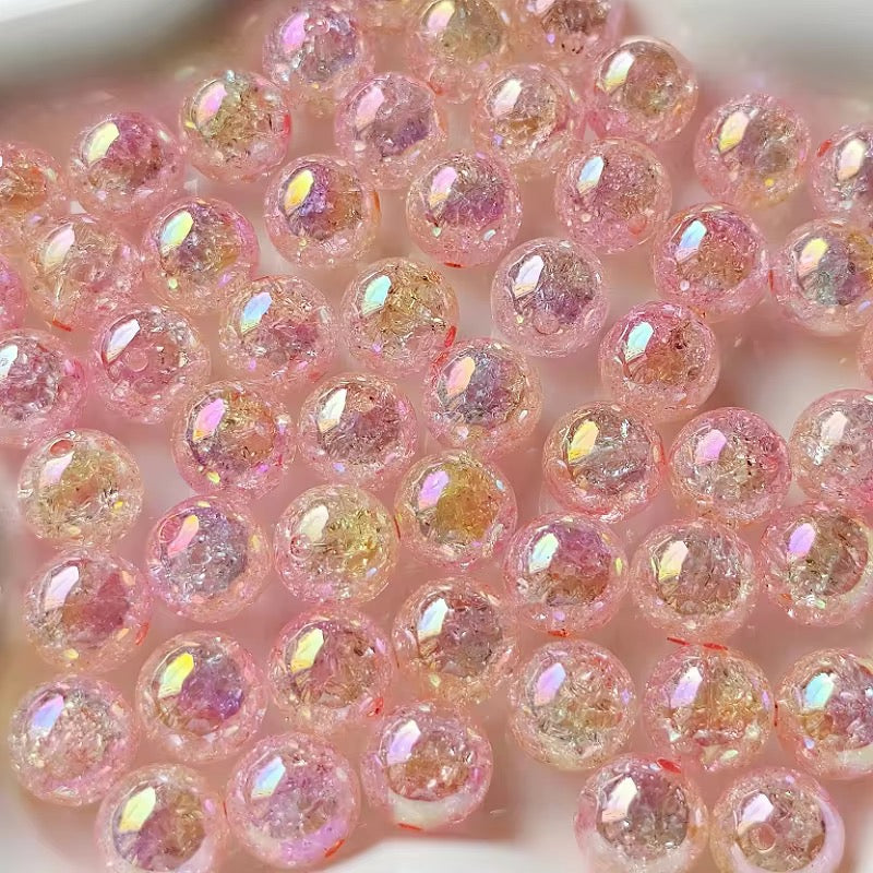 16mm Pink/Cream Ombre Cracked Glass Beads