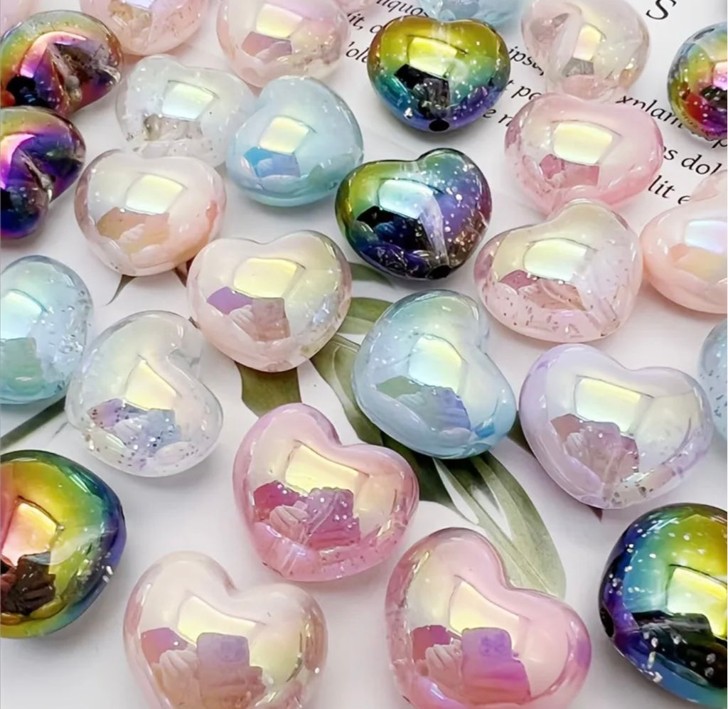 Chunky AV Glitter Heart Beads (5pcs)-🎡