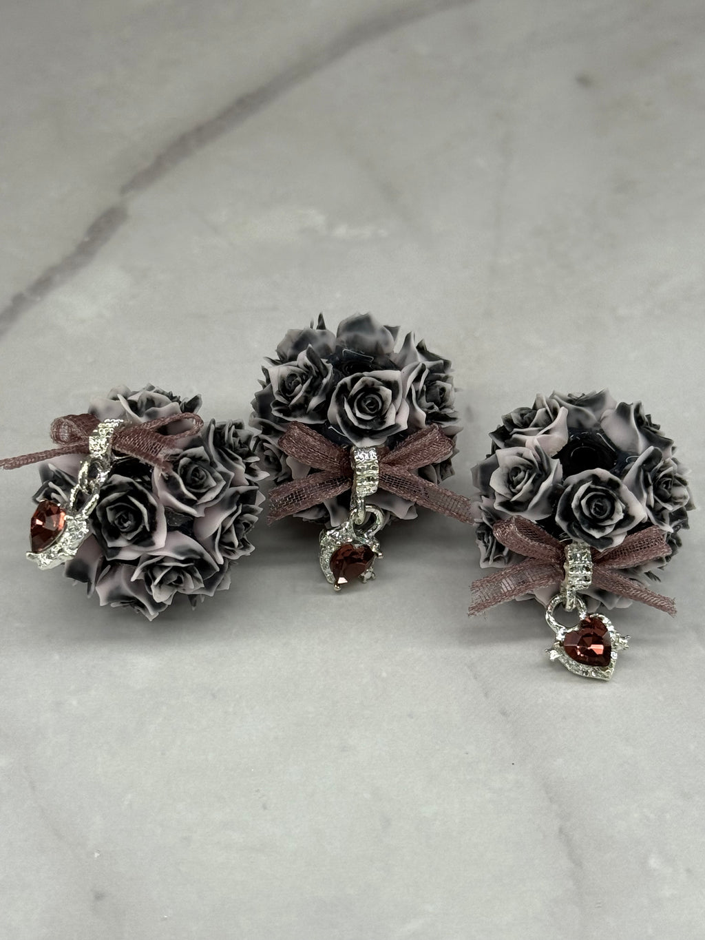 Fancy Rose Beads with Rhinestone Dangle Heart