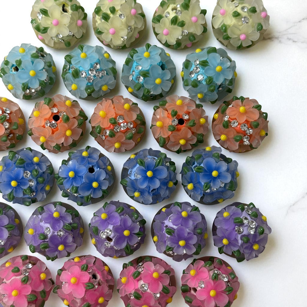 18mm Fancy Clay Daisy and Stone Beads (Clear Brights)