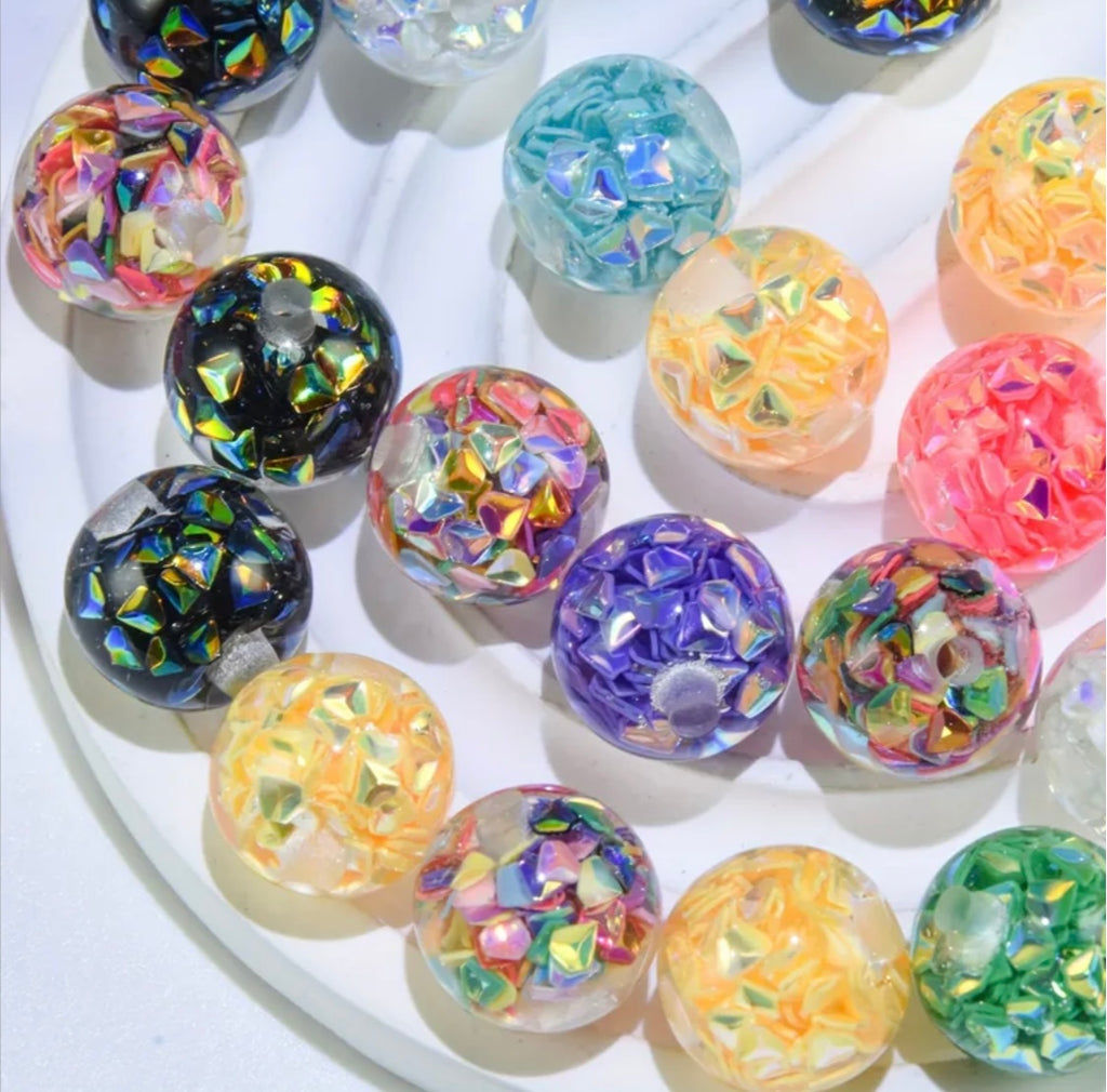 16mm Clear w Confetti Glitter Beads Mix-J2