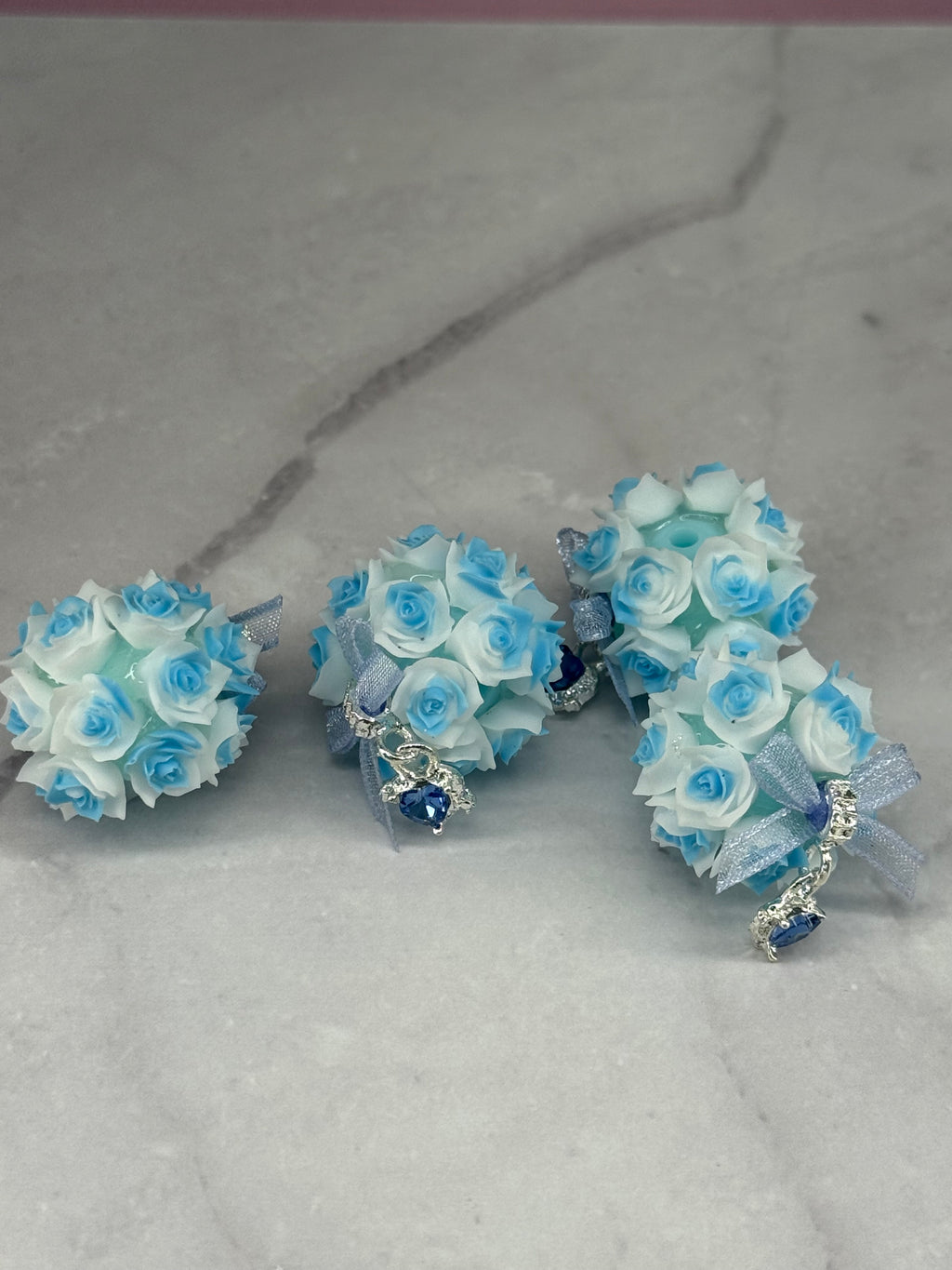 Fancy Rose Beads with Rhinestone Dangle Heart