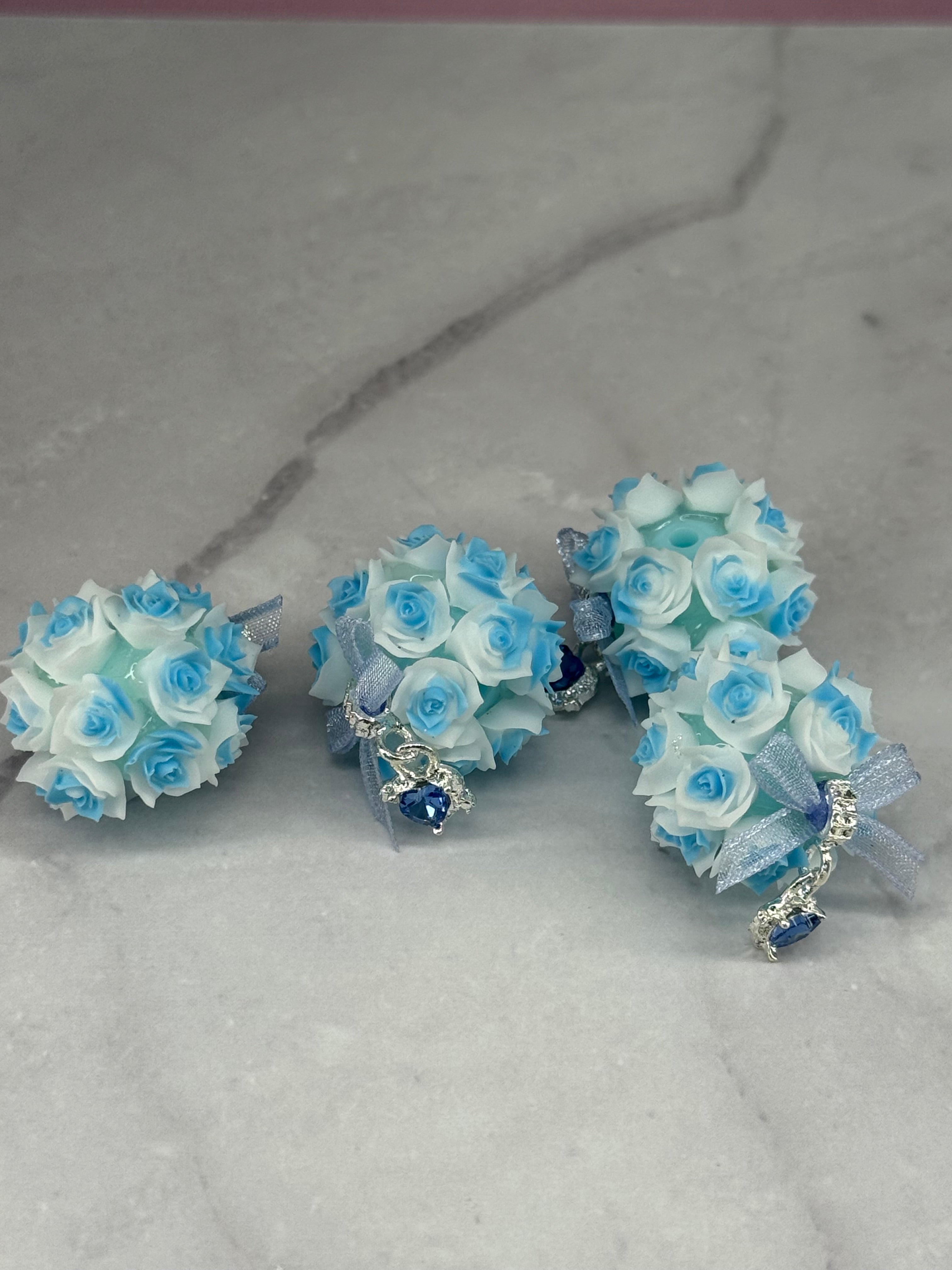 Fancy Rose Beads with Rhinestone Dangle Heart