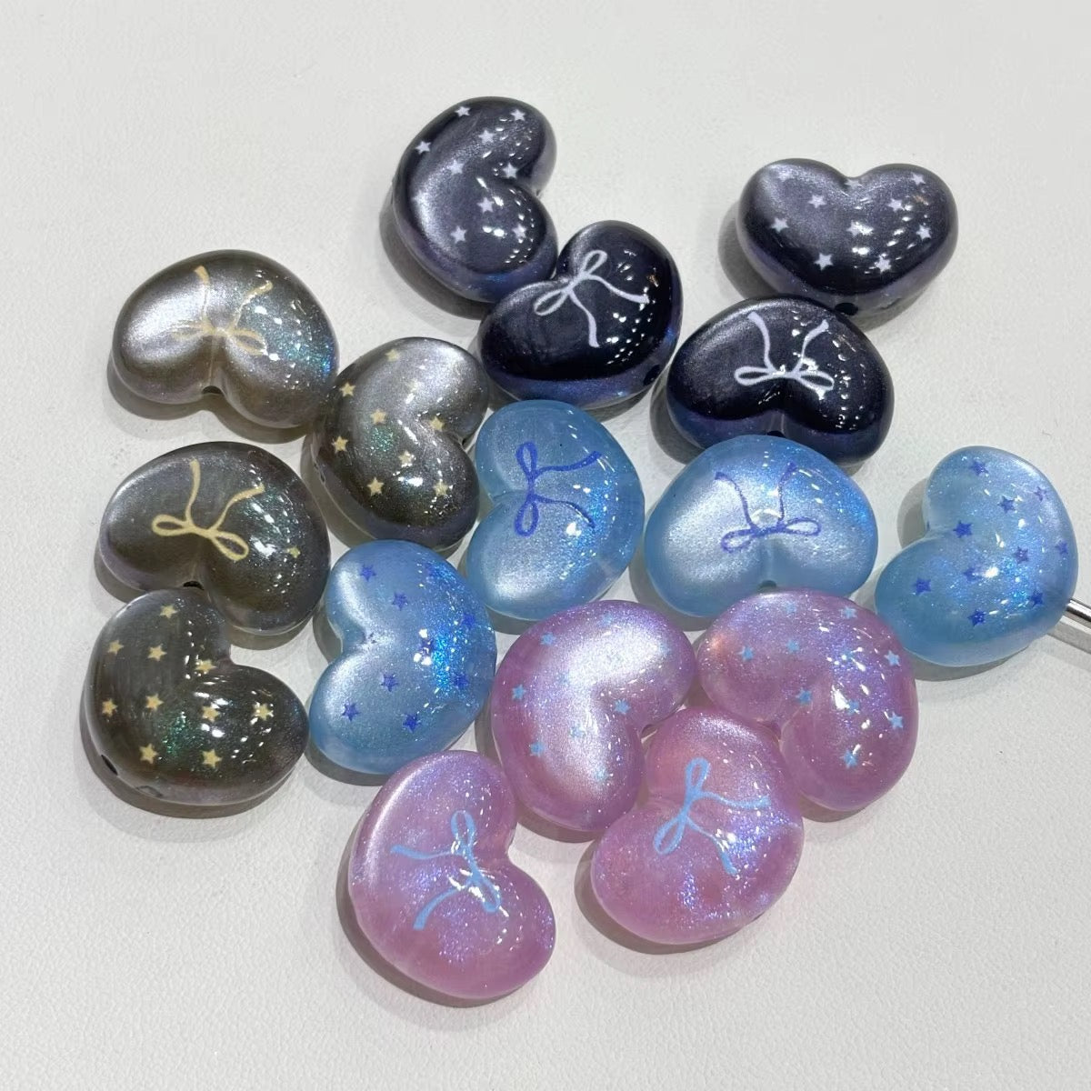 15mm Cat-eye Bows and Dots Chubby Hearts (5pcs)