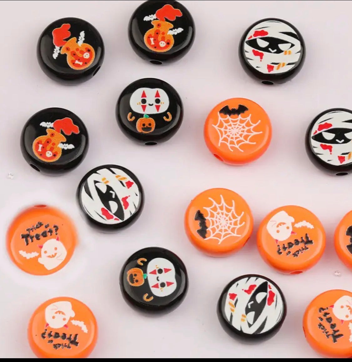 16mm Halloween Print Flat Beads Mix