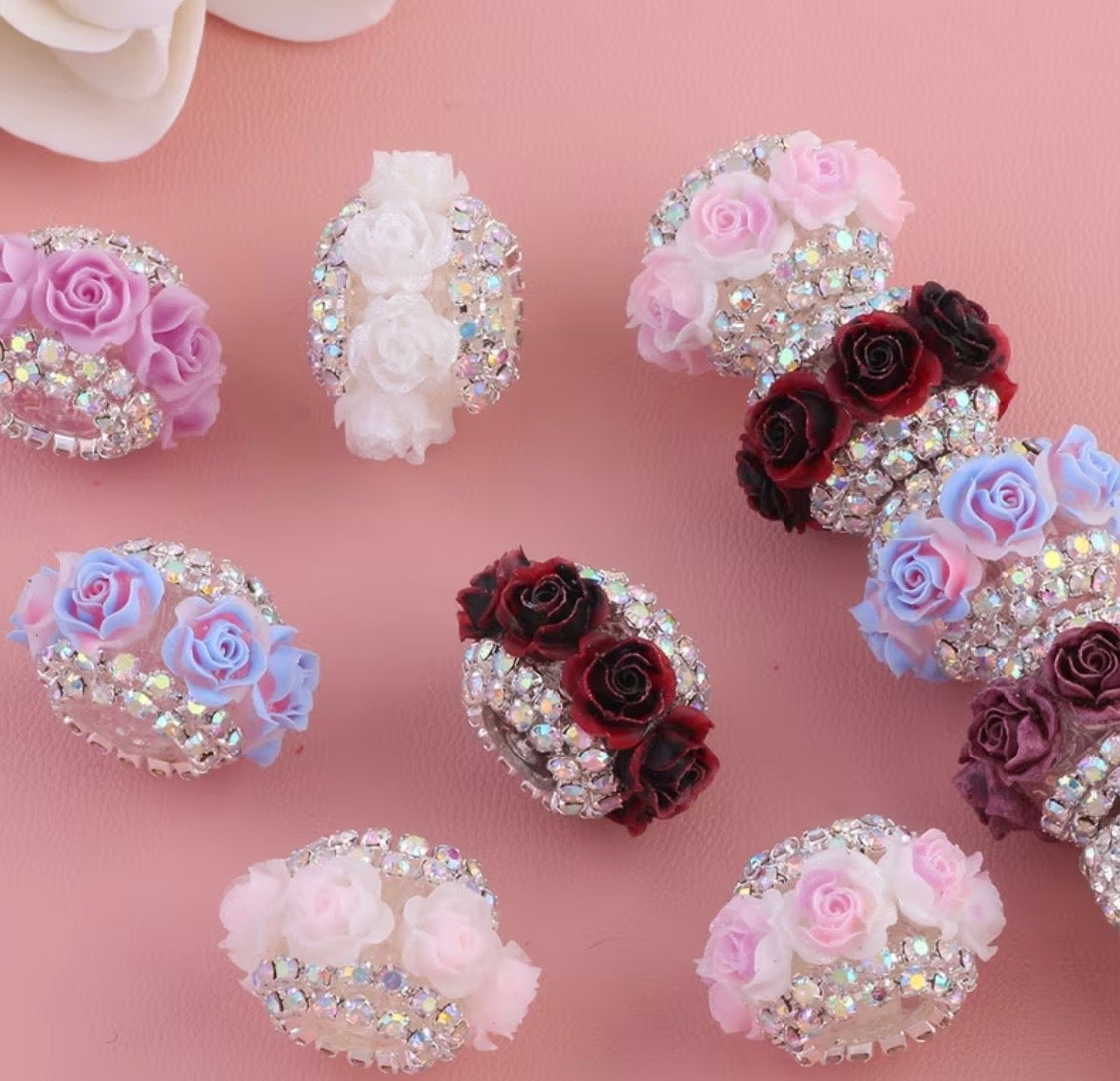 17mm Rhinestone Lined Roses Fancy Bead  Mix (5pcs)