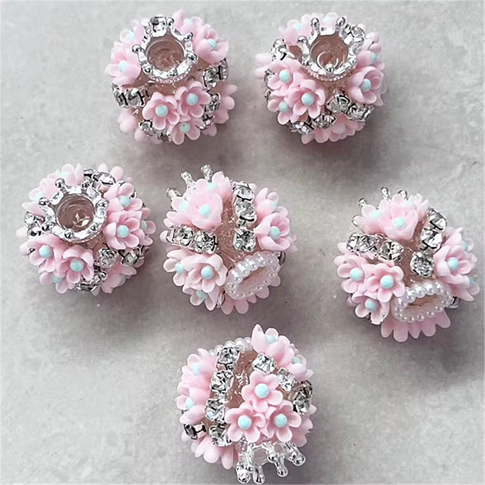 19mm Crowned Flower & Rhinestone Beads