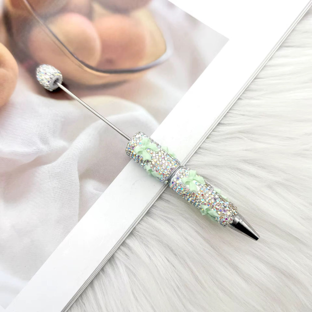 Silver Bow Tie Clay Rhinestone Beadable Pens