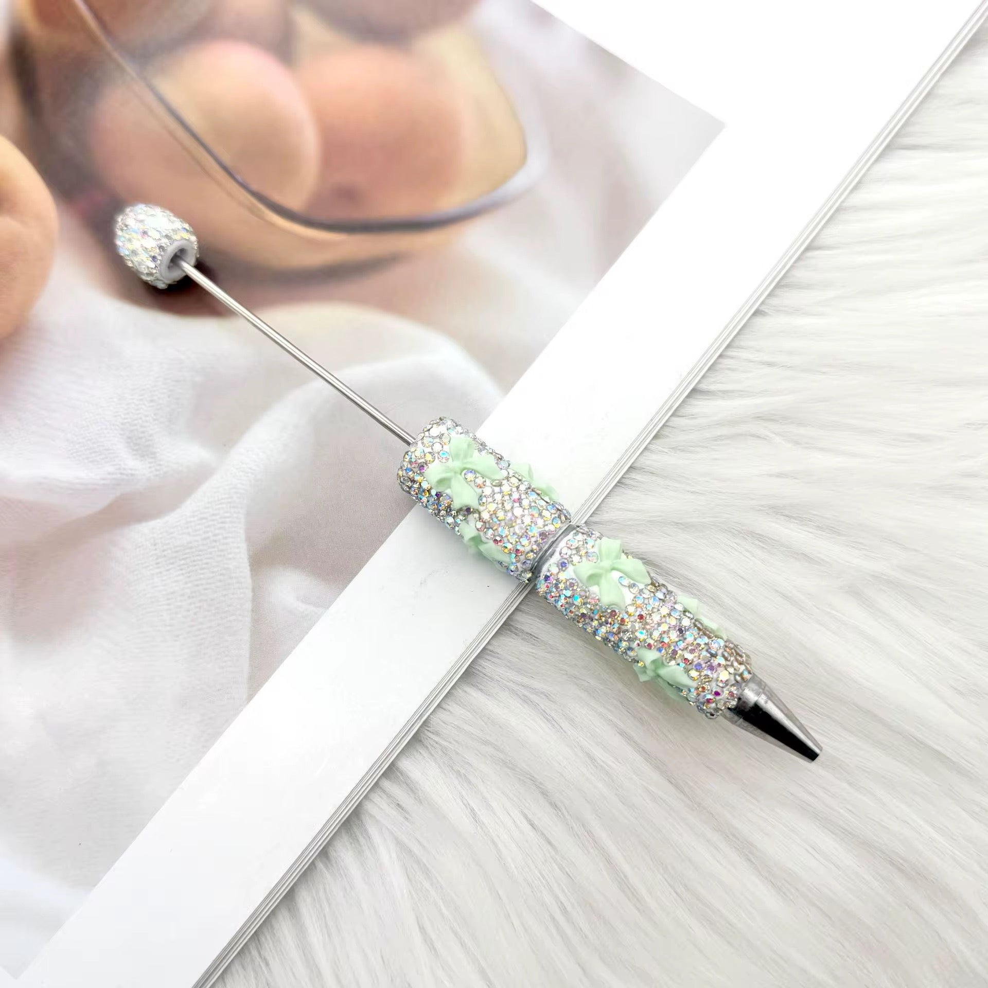 Silver Bow Tie Clay Rhinestone Beadable Pens
