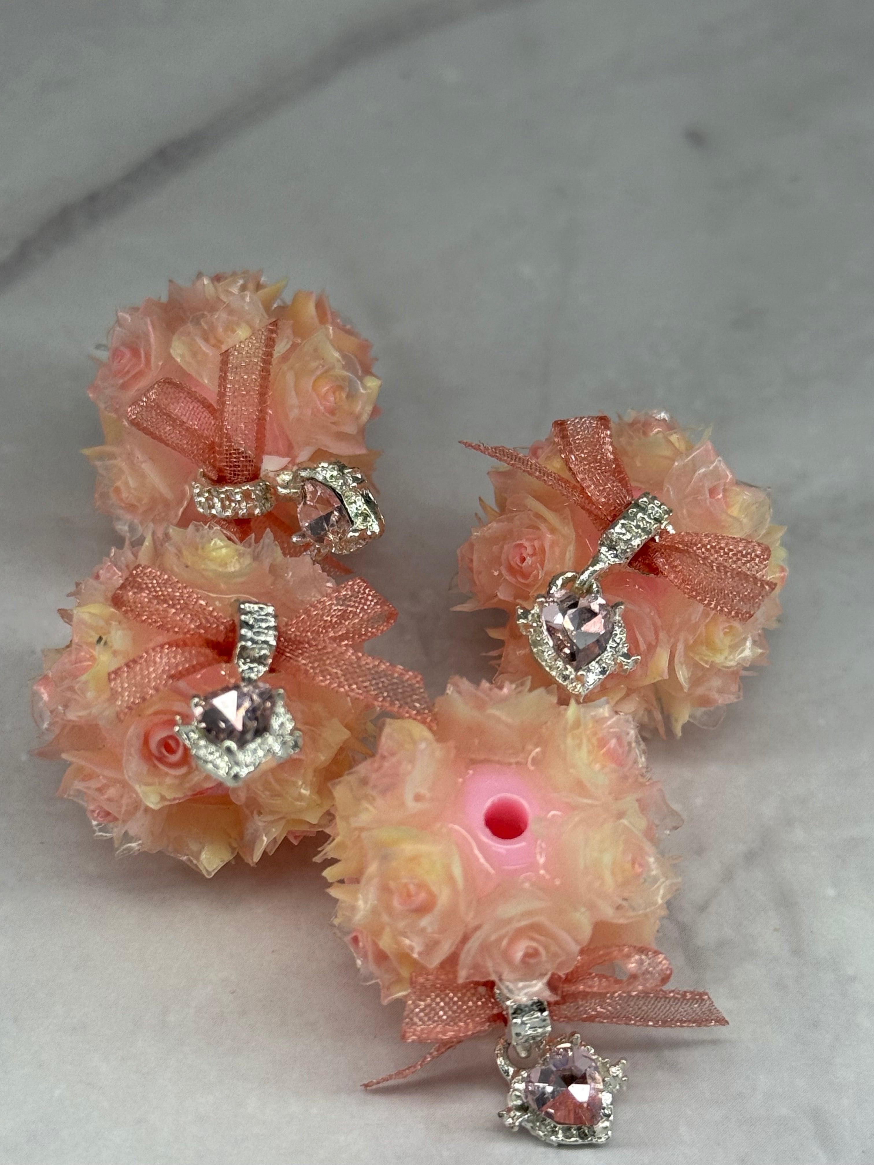 Fancy Rose Beads with Rhinestone Dangle Heart