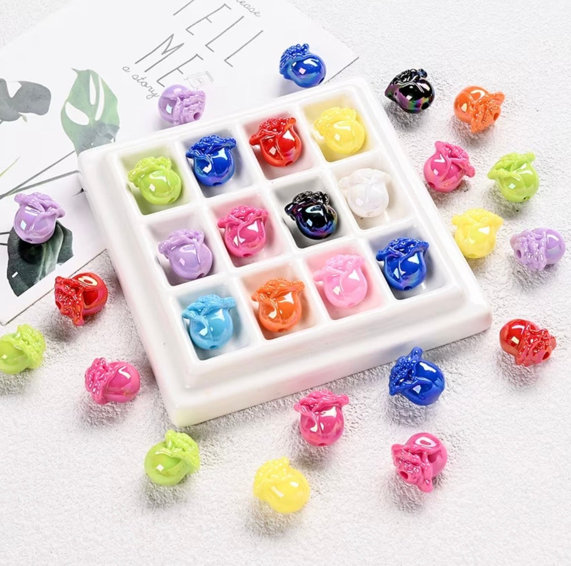 16mm Colorful Rose Flower Bright Colored Bead Mix-L8