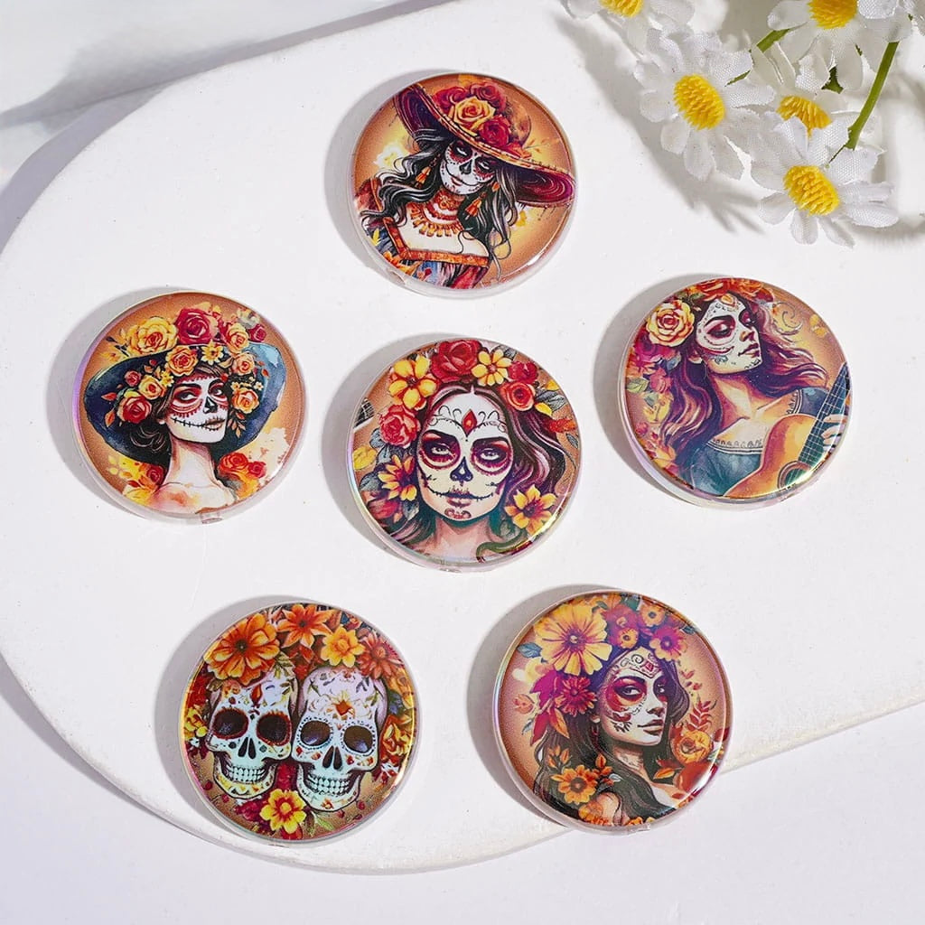 31mm Round Flat Autumn Katrina Skull Woman Theme AB Beads-GG20