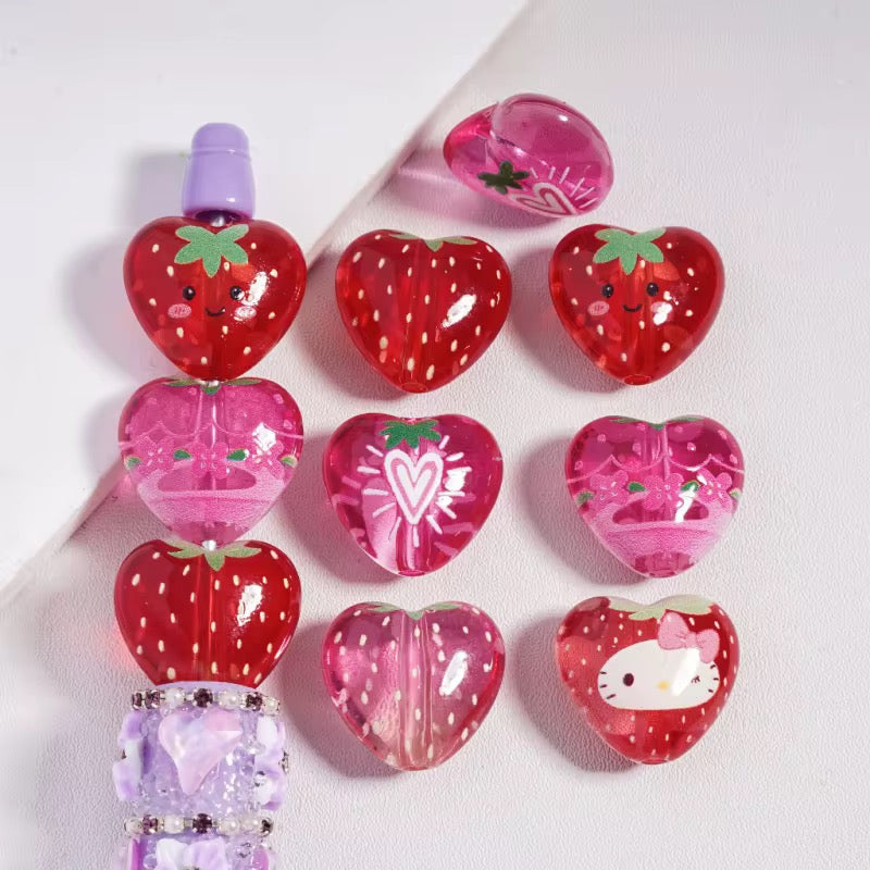 20mm Strawberry Cat Heart Shaped Beads