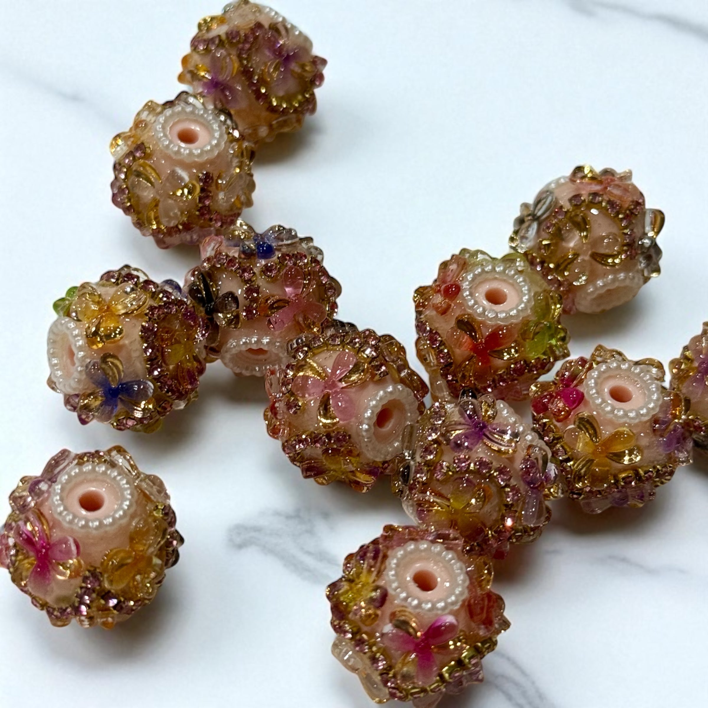 16mm Rhinestone and Cute Flower Beads (5pcs) Secondary image