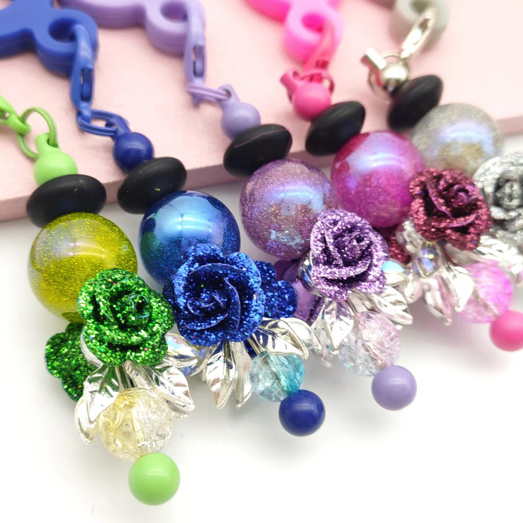 Alloy Glitter Rose Beads (5 pcs)-U15