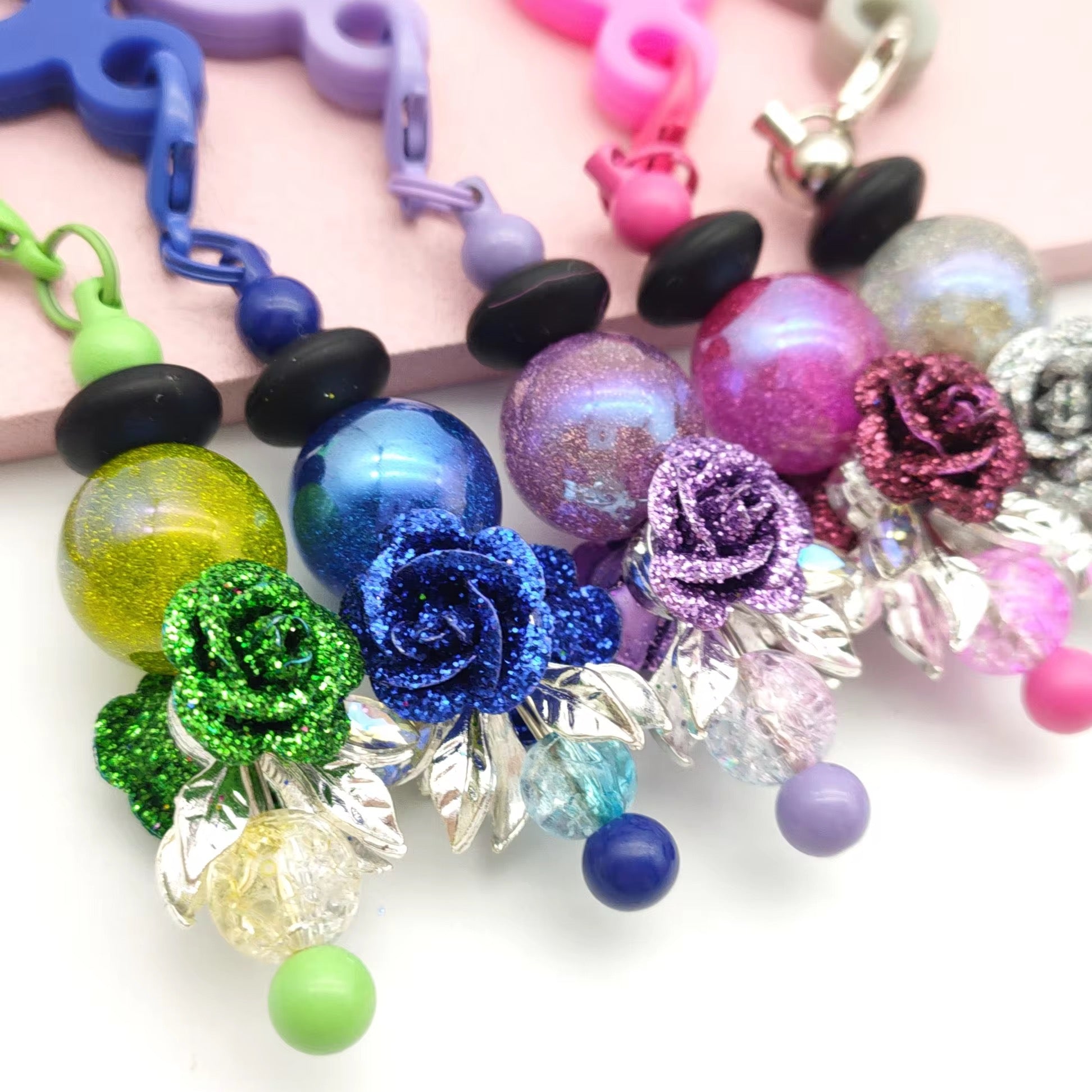 Alloy Glitter Rose Beads (5 pcs)-U15