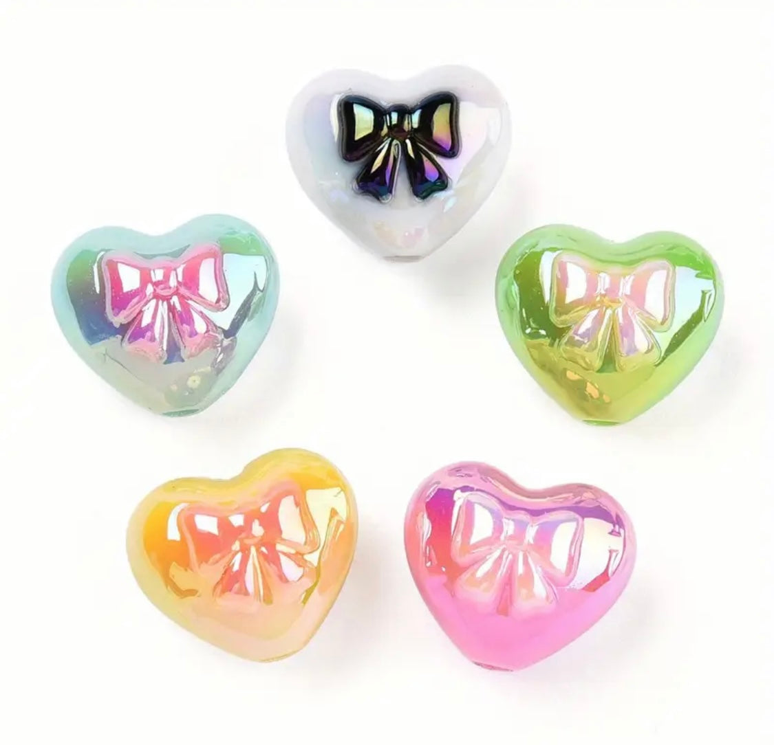 Bow Solid Color Heart Beads-R16
