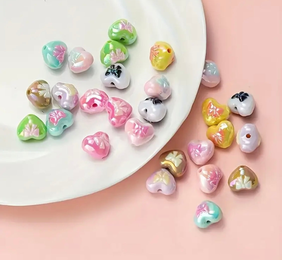 Bow Solid Color Heart Beads-R16