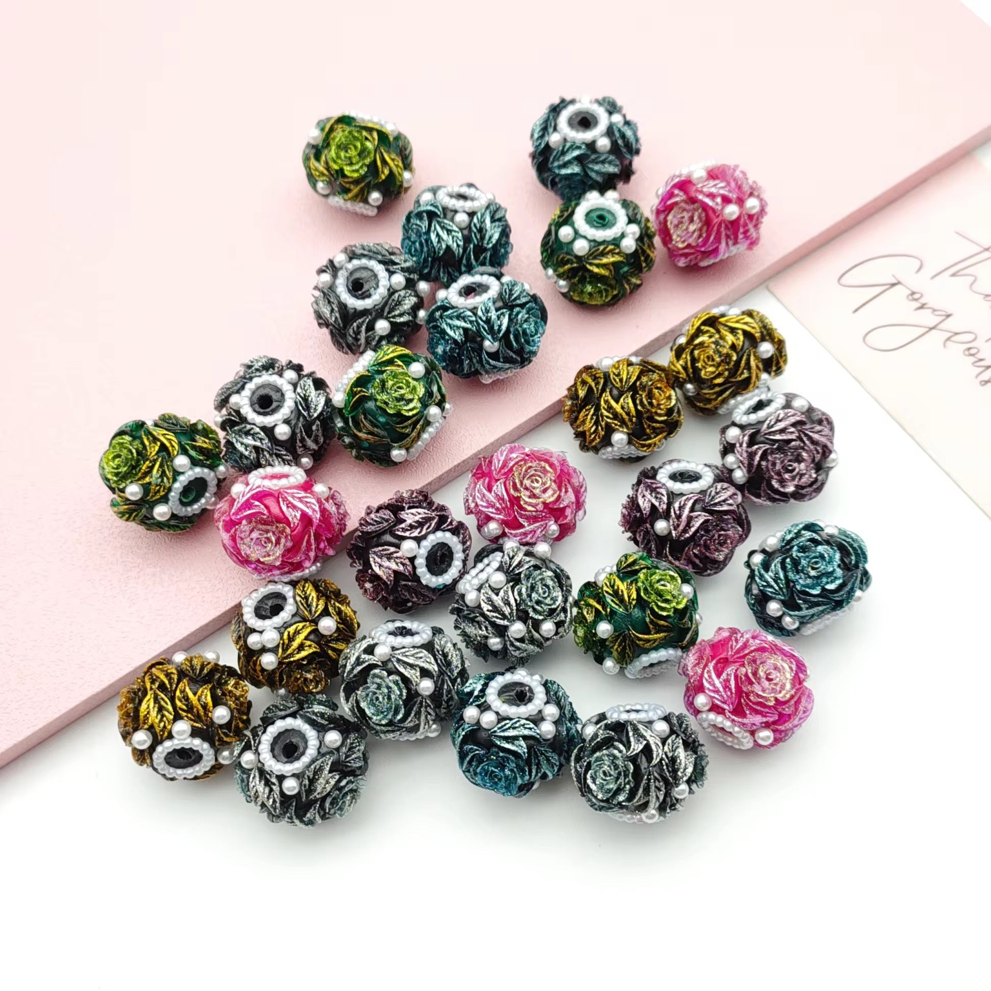 17mm Rose Fancy Bead (Dark Colors) (5pcs)