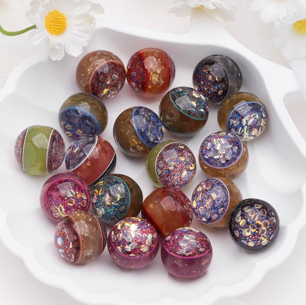16mm Golden Line Glitter Embedded Round Beads