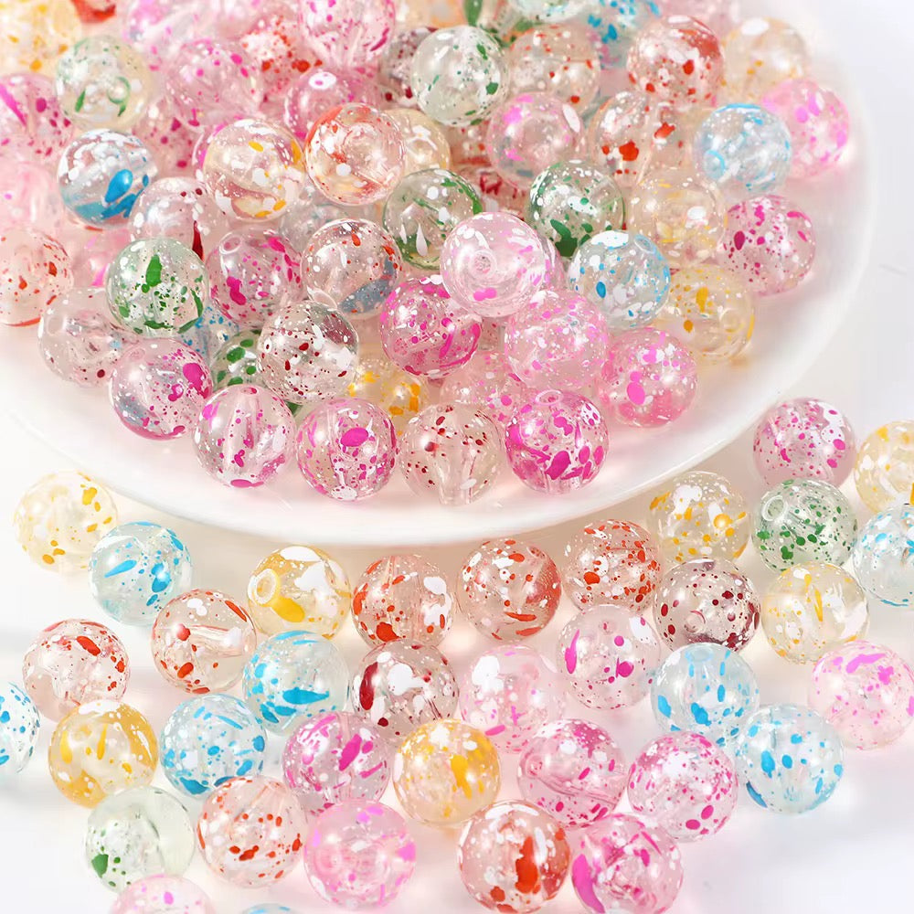 8mm Transparent Paint Spatter Beads