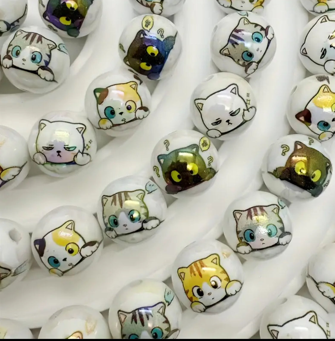 16mm Cute Cat Print Beads Mix-F9 Main image
