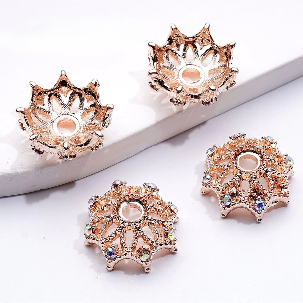 18mm Rose Gold Metal Bead Caps with Rhinestones (10pcs)