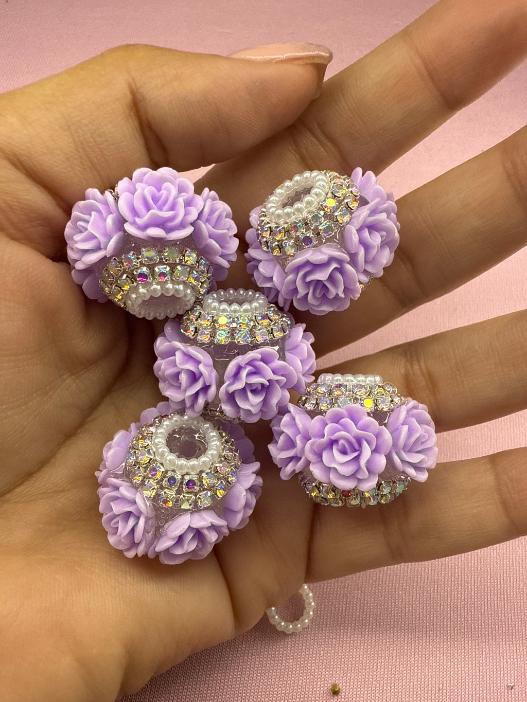 18mm Big Rose and Rhinestone Beads