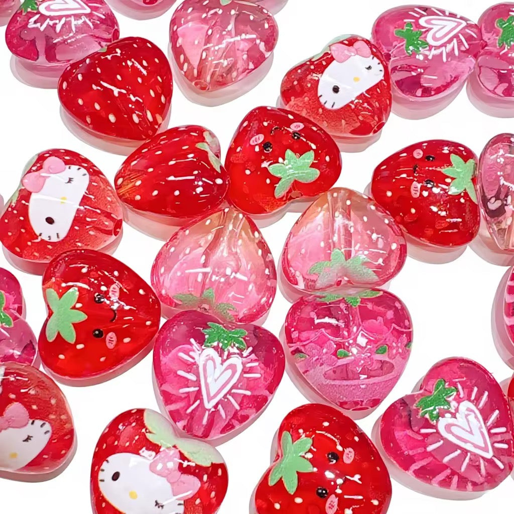 20mm Strawberry Cat Heart Shaped Beads