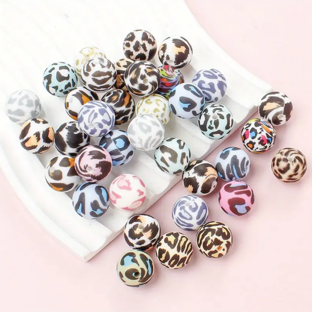 14mm Animal Print Silicone Beads-W12