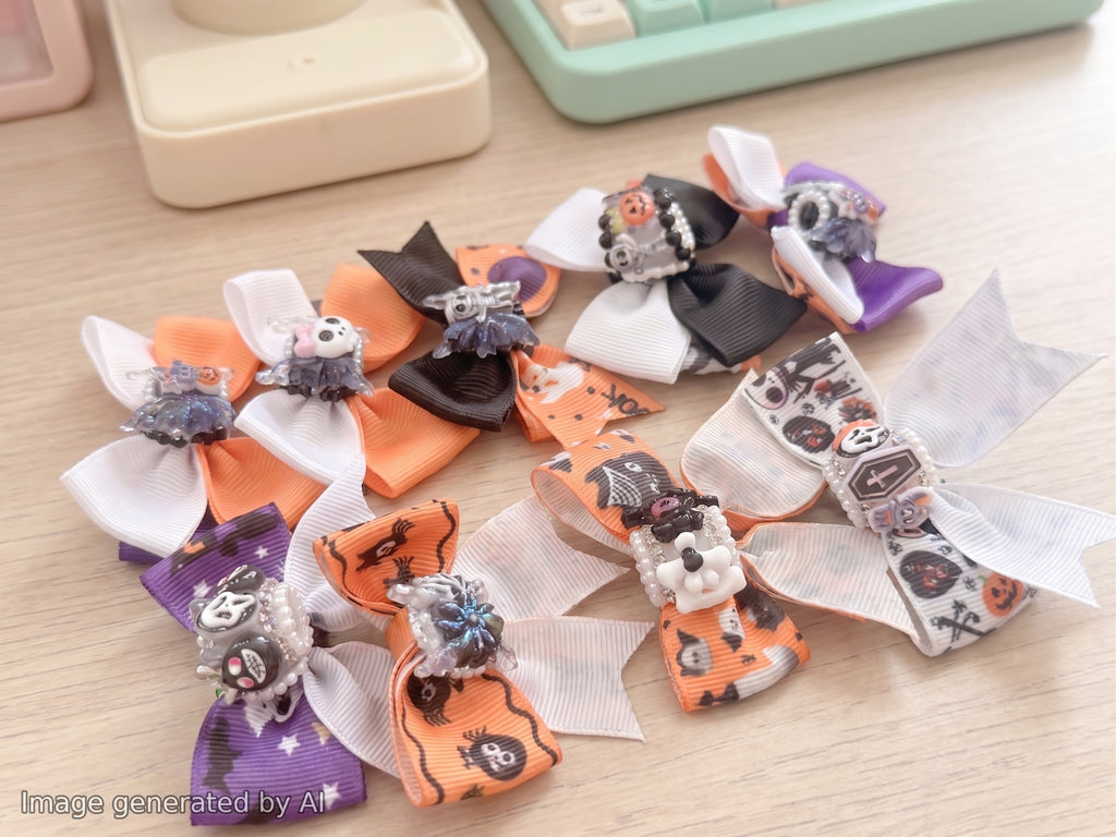 18mm Halloween Charm Rhinestone Bead  with Ribbon Bow Mix (5pcs)
