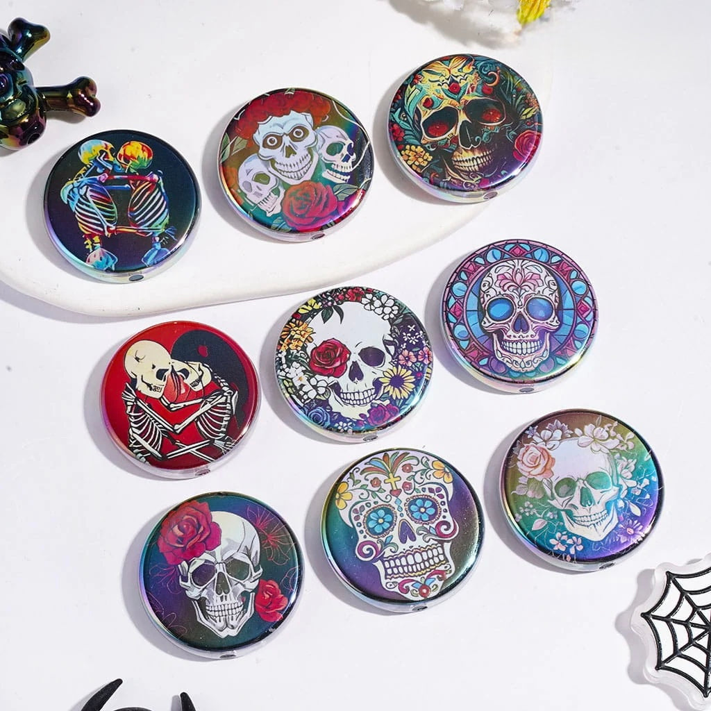 31mm Round Flat Skull Theme AB Beads-GG19