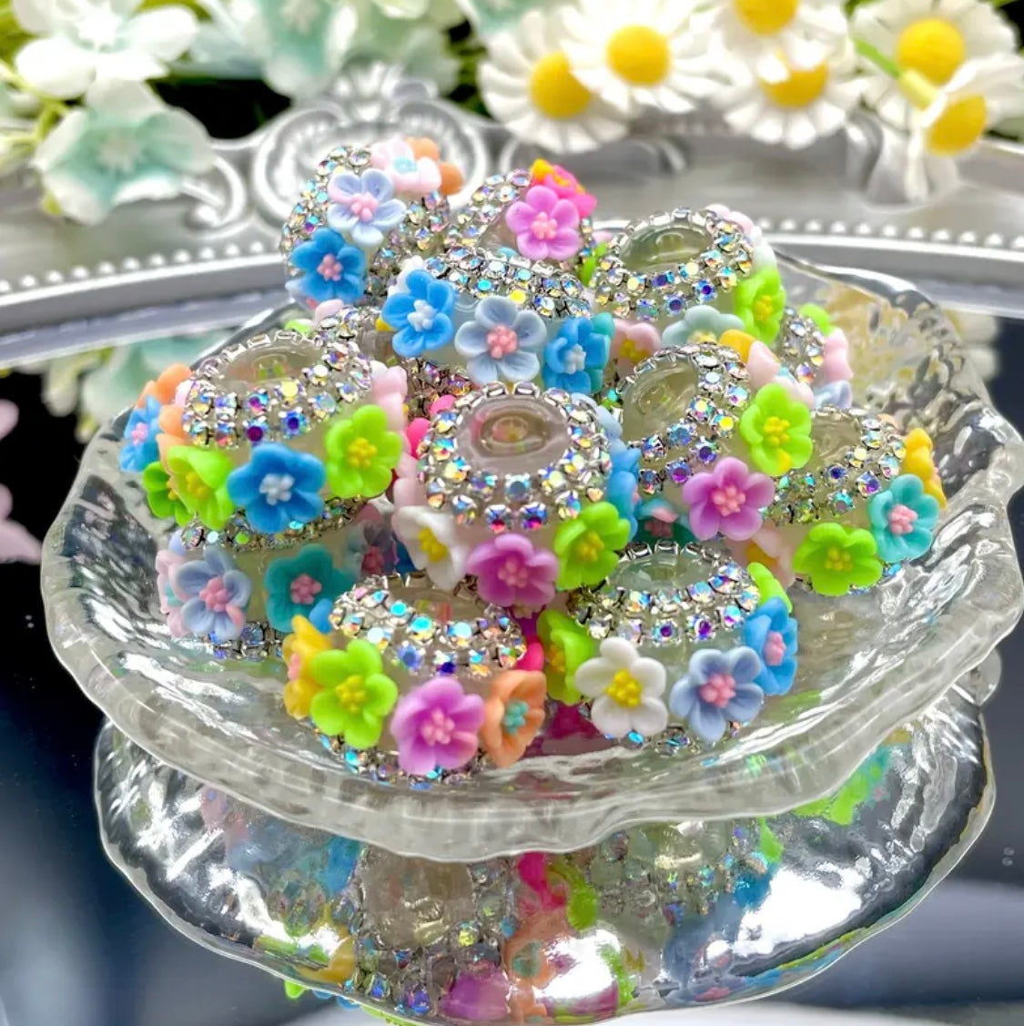 16mm Rhinestone Multicolor Flower Fancy Beads (5pcs)