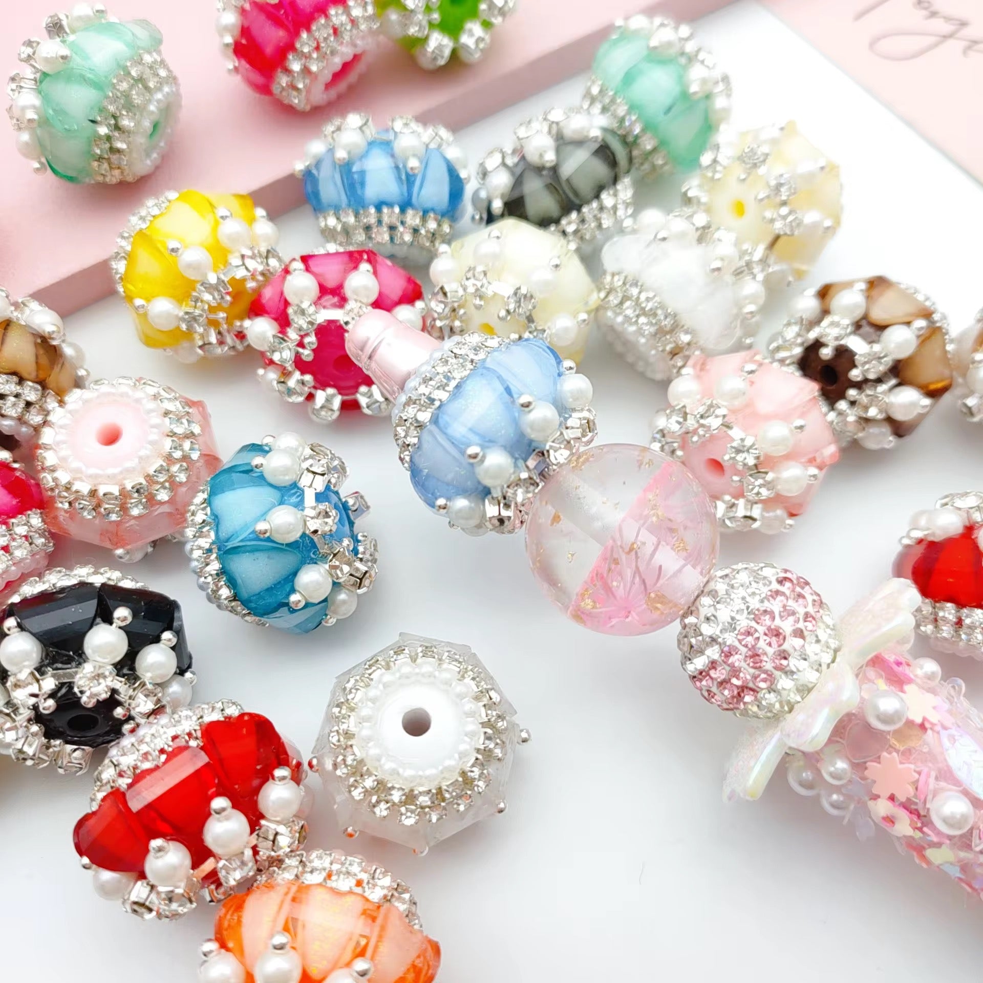 20mm Heart Pearl and  Rhinestone Fancy Beads (5pcs)-BB2