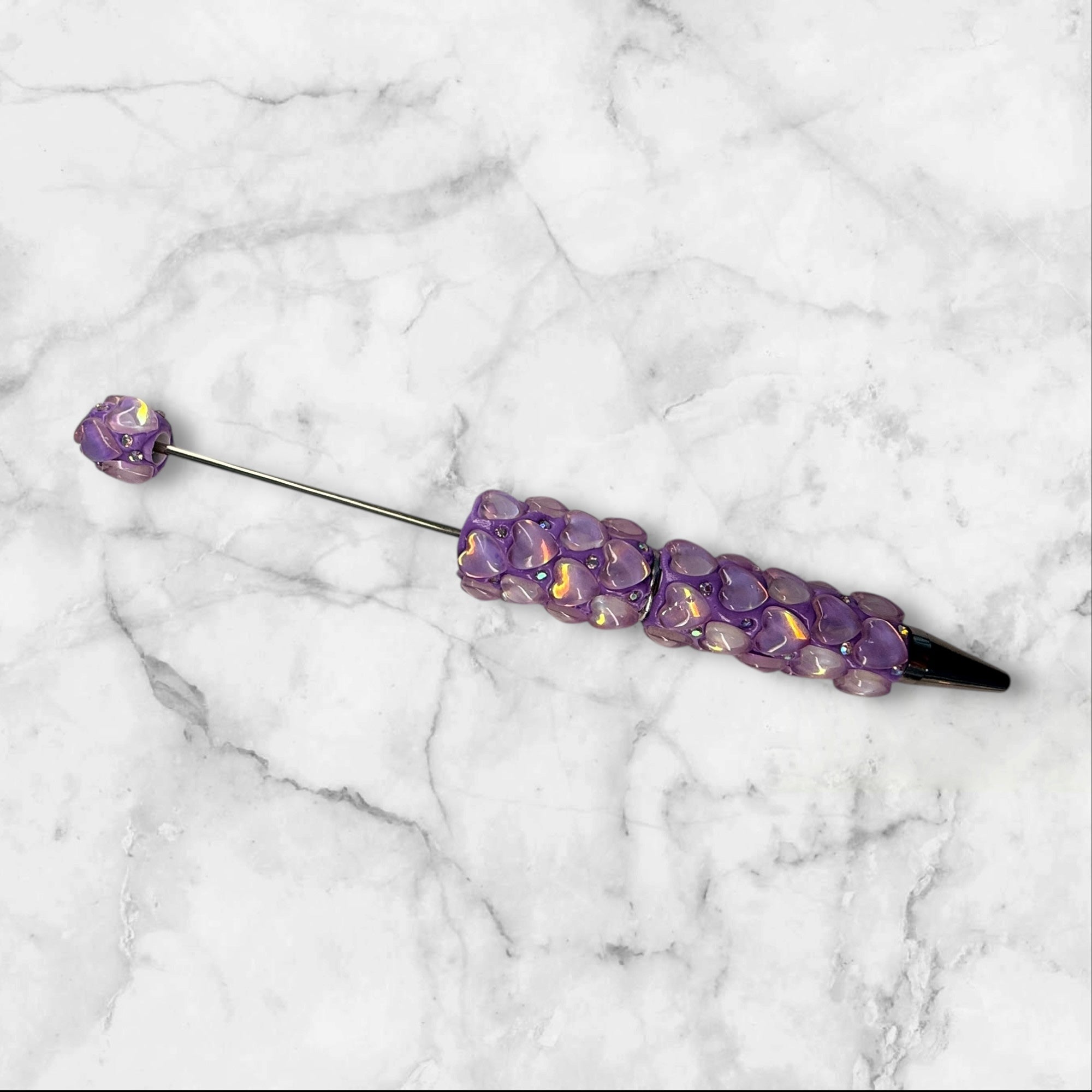 Beadable Clay Pen with Aurora Hearts & AB Rhinestones Valentine's Day Love Theme