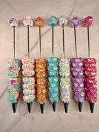 Beadable Clay Pen with Aurora Hearts & AB Rhinestones Valentine's Day Love Theme