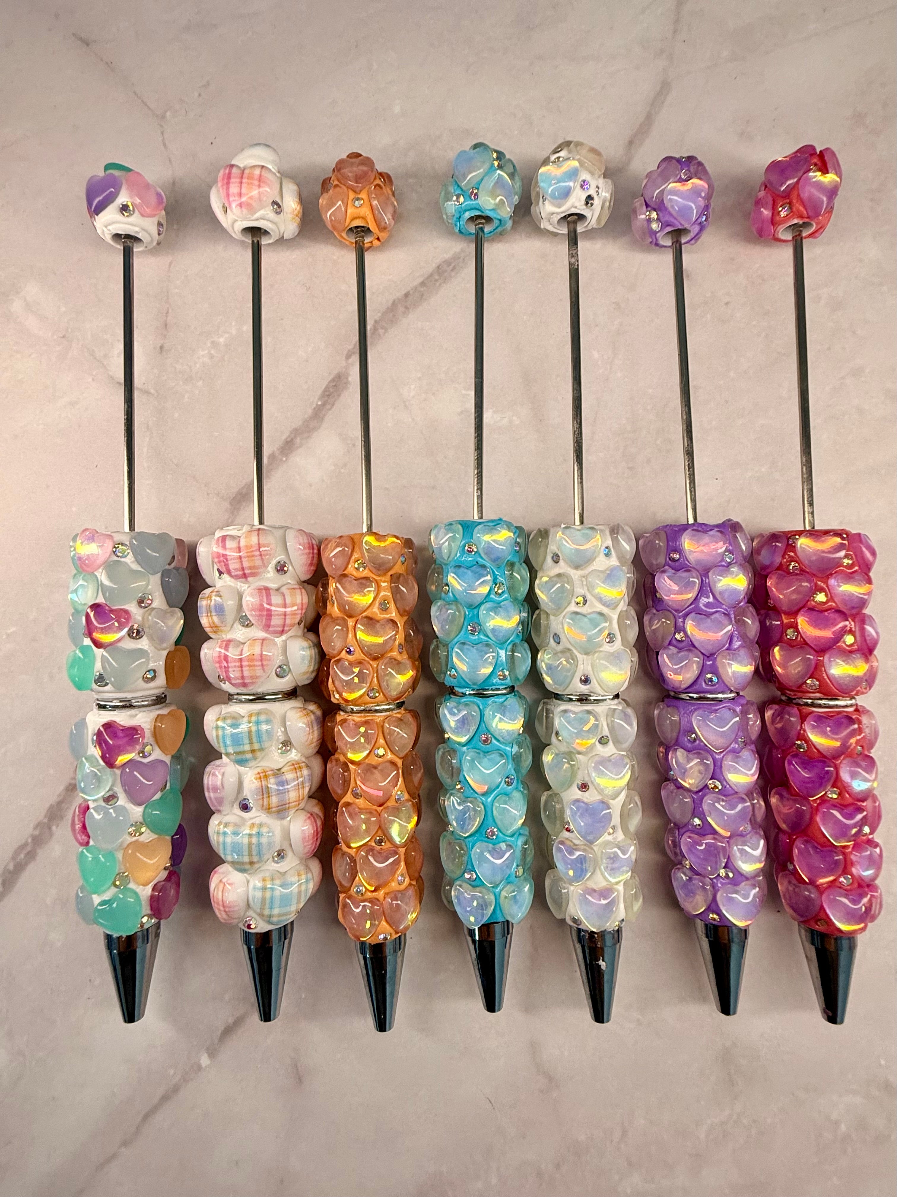 Beadable Clay Pen with Aurora Hearts & AB Rhinestones Valentine's Day Love Theme